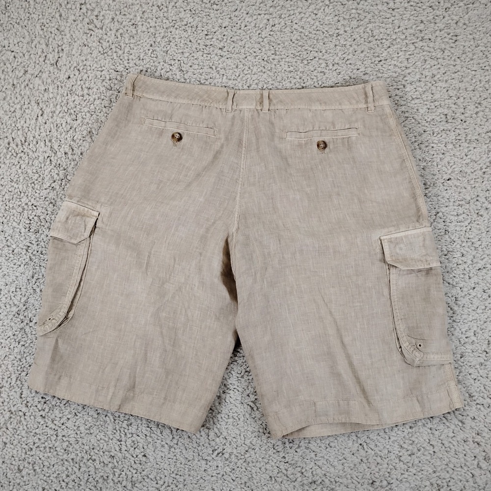 120% Lino Shorts Mens 56 (US 40) Beige Linen Beach Cargo Drawstring Designer - Picture 8 of 10